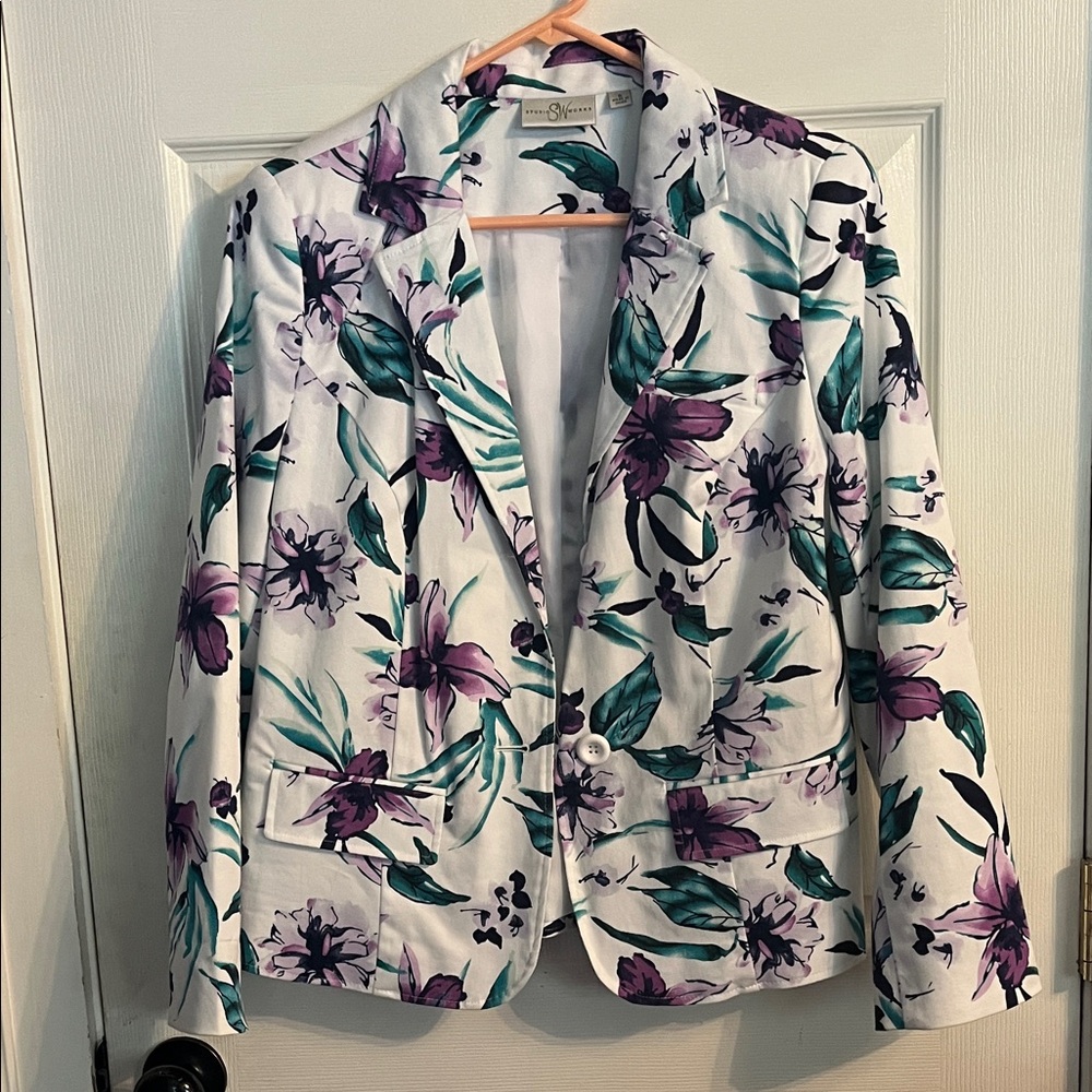 Floral Blazer - White, Purple, Green